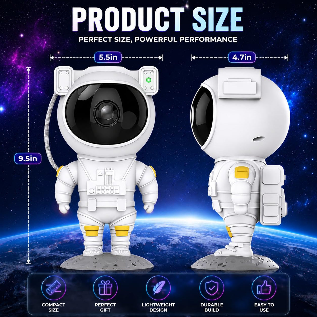 Astronaut Space Projector Night Light – 360° Rotating Star Nebula Lamp with Remote, Timer & Adjustable Head for Kids Bedroom, Home Decor, Gaming Room & Party Lights