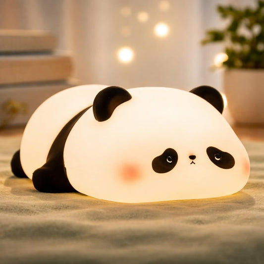 Sleeping Panda Silicone Night Lamp, USB Rechargeable Touch Sensor 7 Color LED Bedside Light for Kids Bedroom, Nursery Decor, Baby Gift