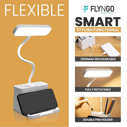 lastic 3 Color Mode Led Study Table Desk Lamp For Students With Pen & Phone Holder, Rechargeable Touch On/Off Studying