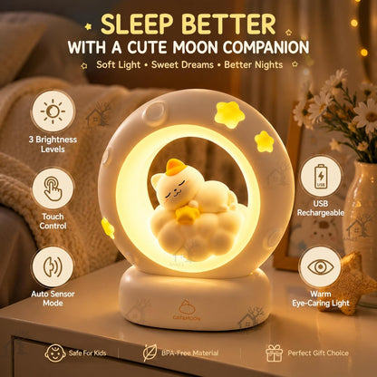Cat Moon Light For Bedroom Dim Light| 3 Gear Brightness Night Lamp for Kids| Home Decor Gift for Women Girls & Boys| Couple Gift| Love Gift for Her| Decoration Silicone Night Lamp| Cute LED Moon