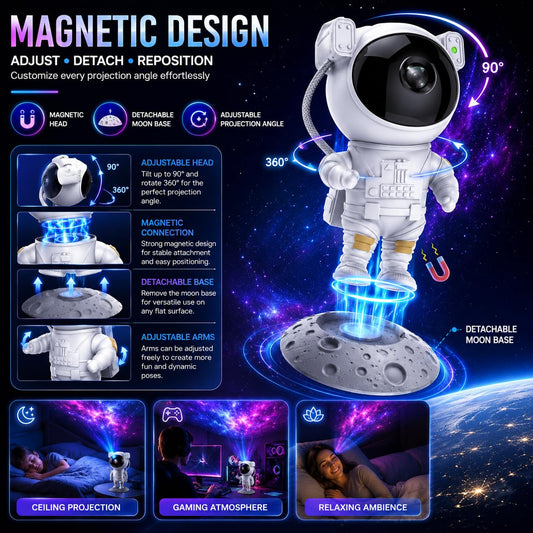 Astronaut Space Projector Night Light – 360° Rotating Star Nebula Lamp with Remote, Timer & Adjustable Head for Kids Bedroom, Home Decor, Gaming Room & Party Lights