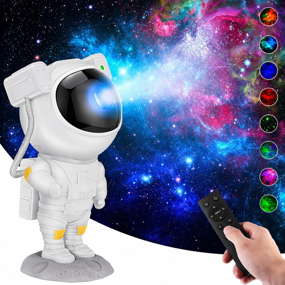 Astronaut Space Projector Night Light – 360° Rotating Star Nebula Lamp with Remote, Timer & Adjustable Head for Kids Bedroom, Home Decor, Gaming Room & Party Lights