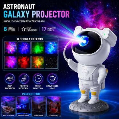 Astronaut Space Projector Night Light – 360° Rotating Star Nebula Lamp with Remote, Timer & Adjustable Head for Kids Bedroom, Home Decor, Gaming Room & Party Lights